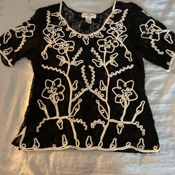 Once Again Petite Embroidered Lace Top - Picture 1 of 4